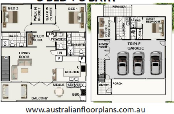 3 Bed Skilion Roof Garage Appartment Plan